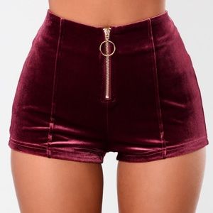 *Sale* Wine/Burgundy Velvet Zipper Shorts